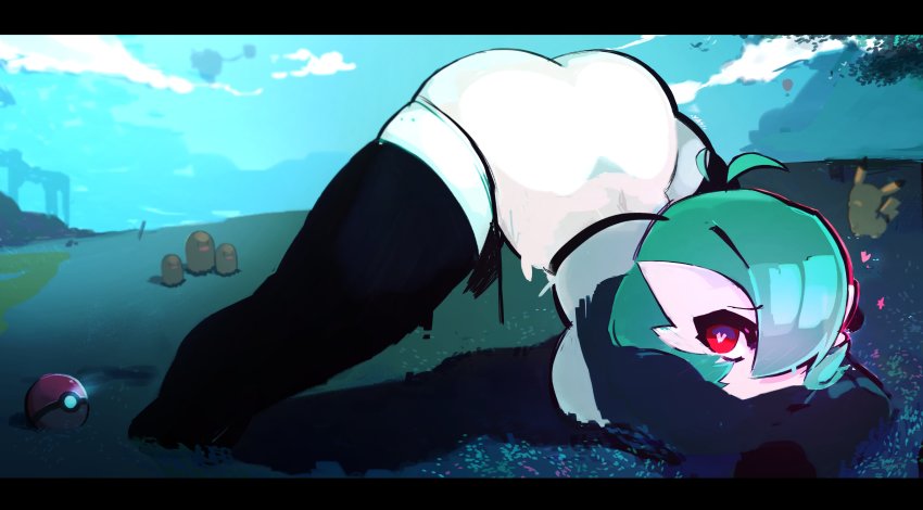 1girl, absurdres, ass, black_thighhighs, dugtrio, gardevoir, gen_1_pokemon, gen_3_pokemon