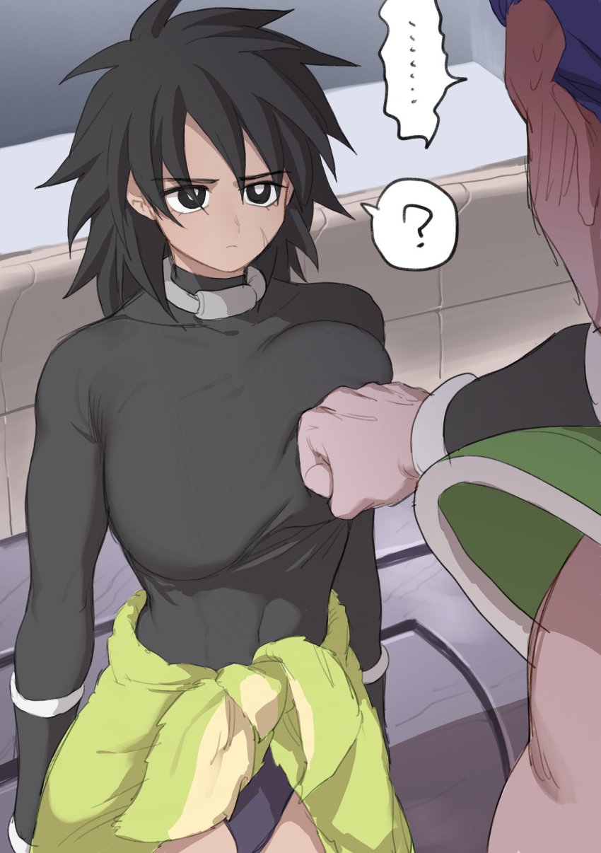 ..., 1boy, 1girl, ?, armor, arms_at_sides, black_bodysuit, black_eyes