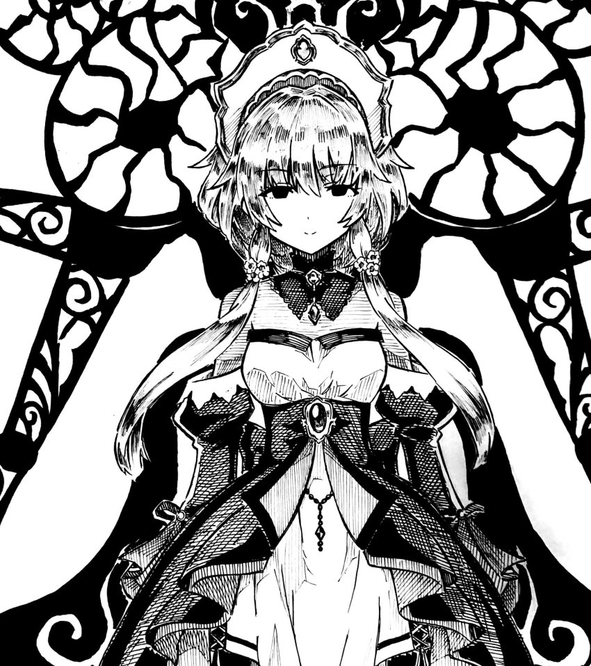 1girl, arms_at_sides, bodystocking, detached_collar, dot_nose, dress, empty_eyes, flower