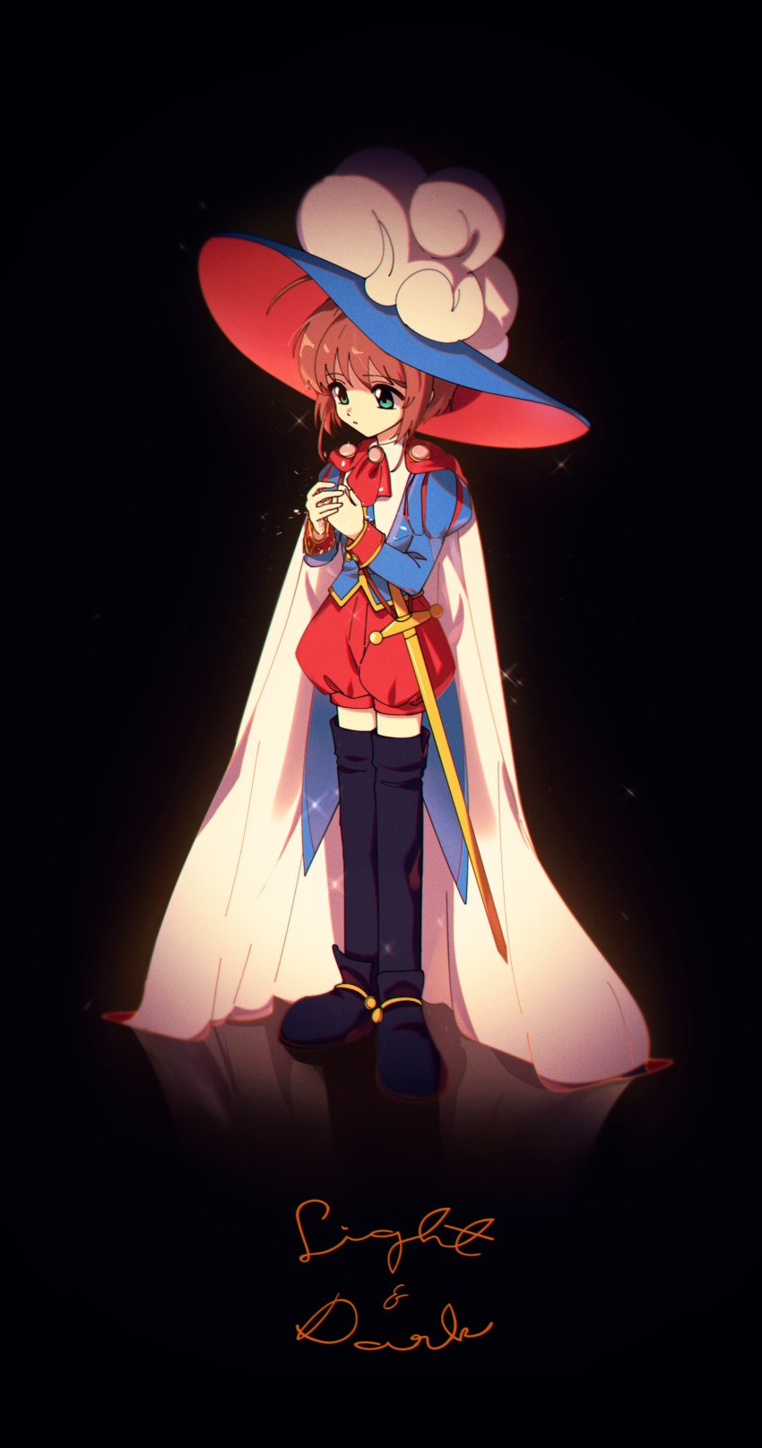 1girl, absurdres, ahoge, alt_text, ascot, black_background, black_boots, blue_shirt