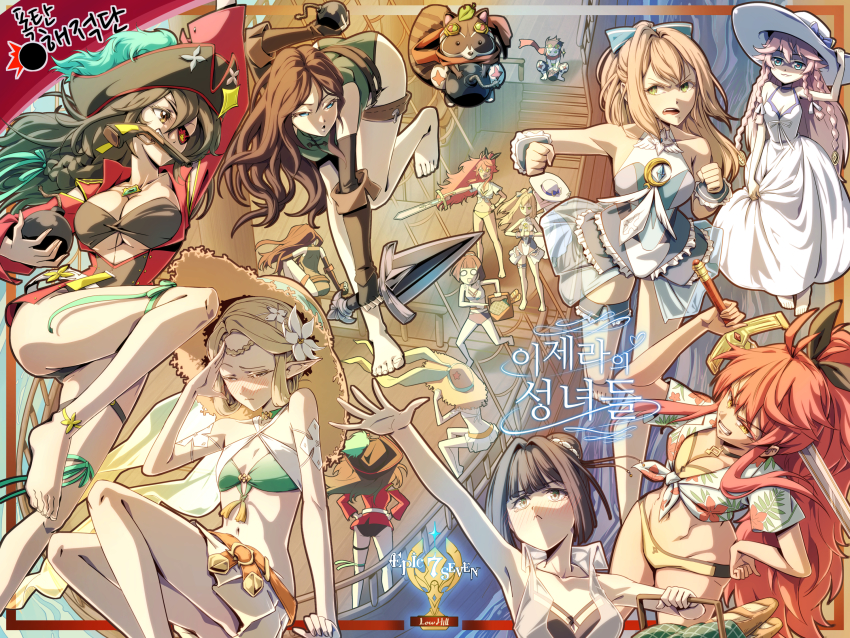 alexa_(epic_seven), angelica_(epic_seven), artist_request, cermia_(epic_seven), cermia_(swimsuit_cermia)_(epic_seven), coli_(epic_seven), diene_(epic_seven), epic_seven