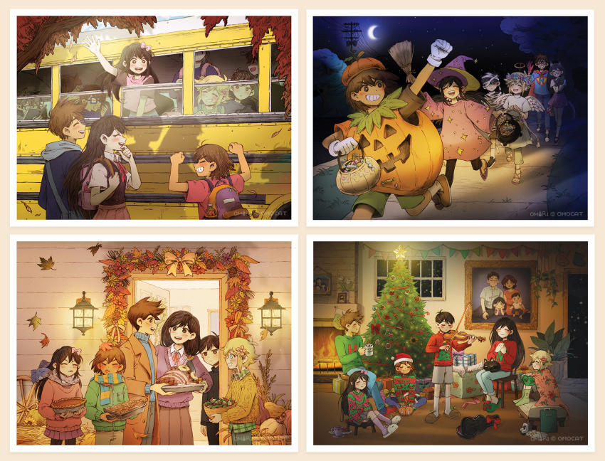 angel, animal_ears, artist_collaboration, artist_name, aubrey_(faraway)_(omori), aubrey_(omori), backpack, bag