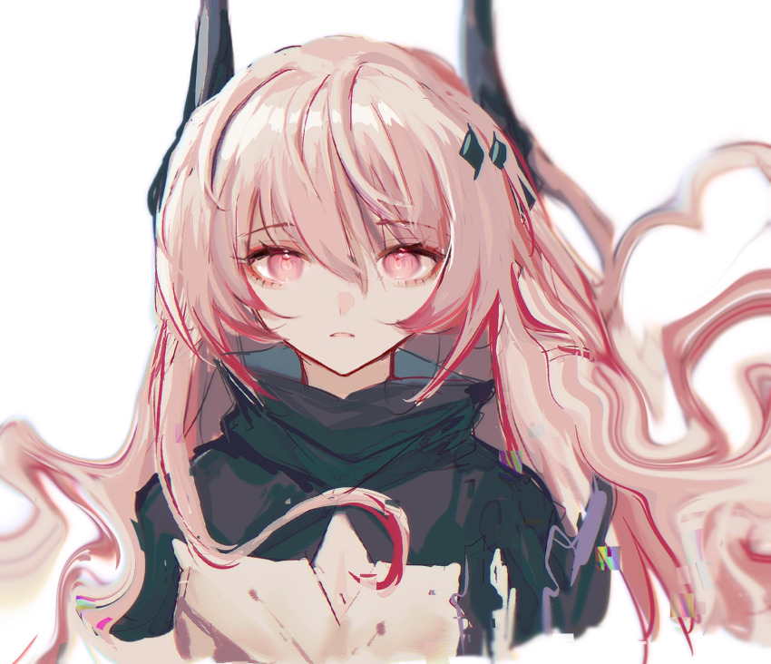 1girl, anpoai, arknights, demon_girl, demon_horns, frown, hair_between_eyes, hair_ornament
