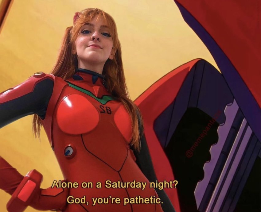 1girl, alone_on_a_friday_night?_(meme), blue_eyes, bodysuit, brazilian_(nationality), breasts, brown_hair, cosplay