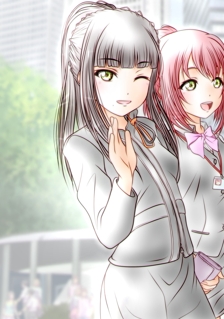 2girls, absurdres, female_focus, hair_between_eyes, highres, kurosawa_dia, kurosawa_ruby, love_live!