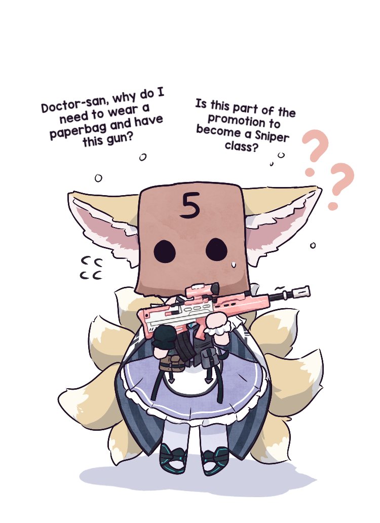 1girl, ?, ??, animal_ears, arknights, assault_rifle, blue_archive, bullpup