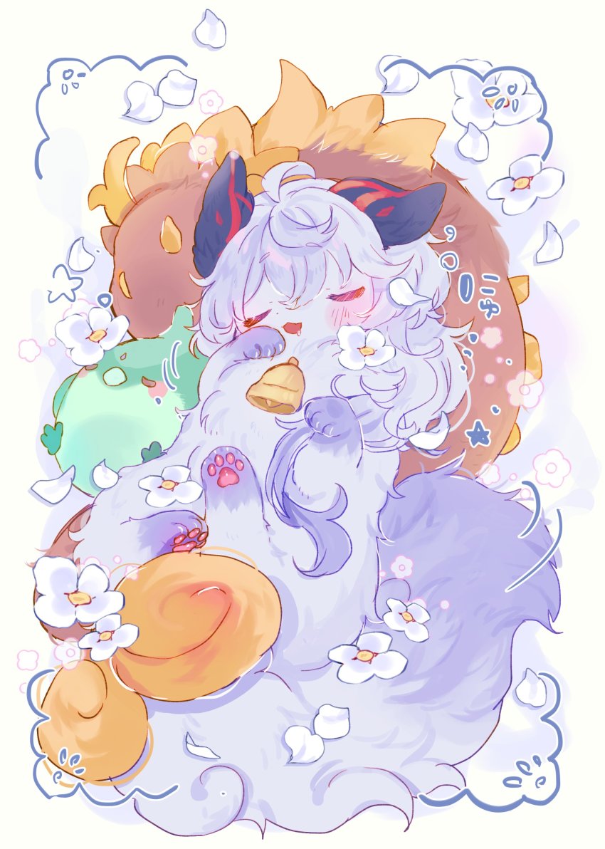 absurdres, alternate_form, bell, blush_stickers, commentary_request, cowbell, drooling, ganyu_(genshin_impact)