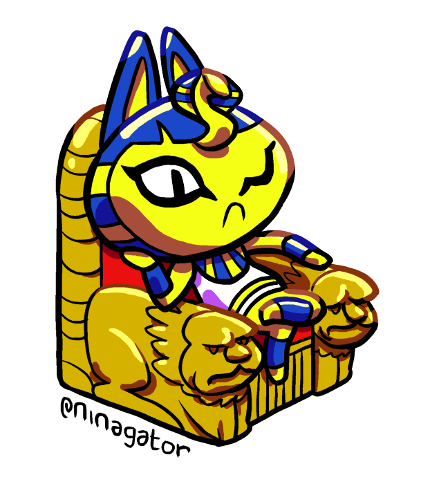 1girl, animal_crossing, ankha_(animal_crossing), crossed_legs, female_focus, looking_away, looking_down, nina_boyce, nintendo, one_eye_closed, simple_background, sitting, throne, white_background