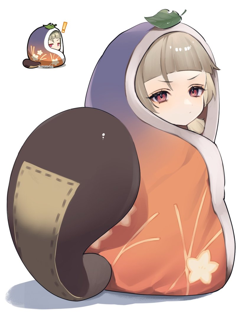 1girl, :/, blanket, blunt_bangs, blush, chibi, chibi_inset, child