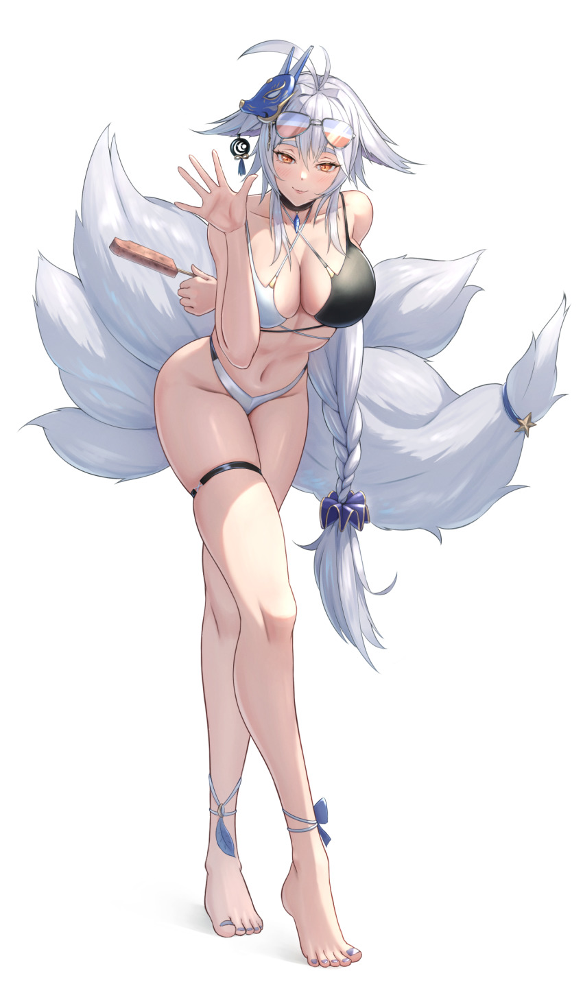 1girl, animal_ears, ankle_lace-up, antenna_hair, arm_behind_back, aviator_sunglasses, azur_lane, bare_shoulders