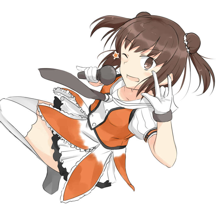 1girl, absurdres, antenna_hair, black_neckerchief, brown_eyes, brown_hair, buttons, commentary_request