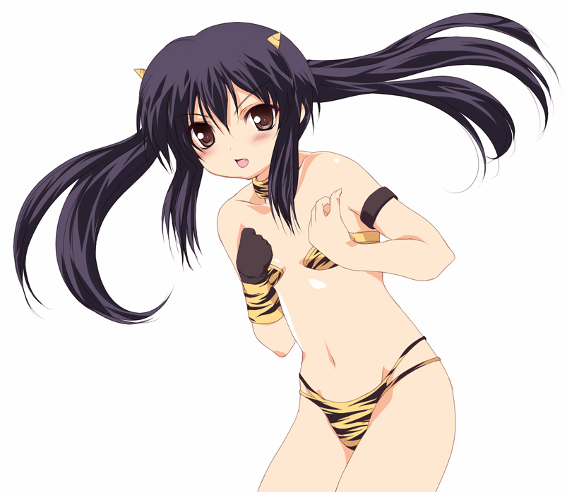 1girl, animal_print, armband, bee_(bee0314), bikini, black_hair, brown_eyes, choker