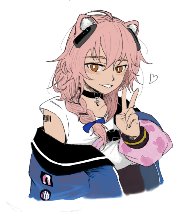 1girl, ahoge, animal_ears, arknights, barcode, barcode_tattoo, black_collar, black_skirt