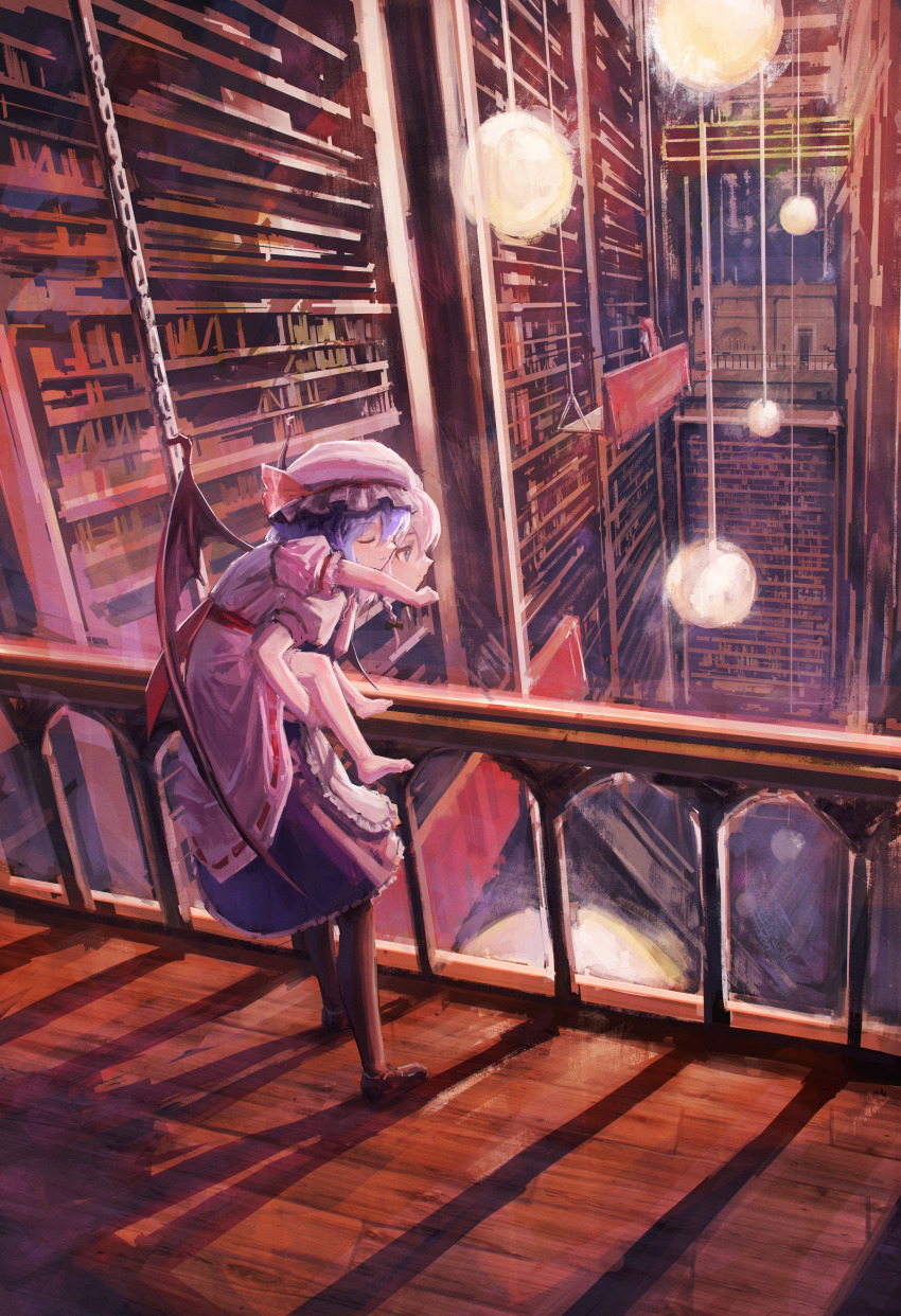 3girls, :3, absurdres, apron, barefoot, bat_wings, black_dress, black_footwear