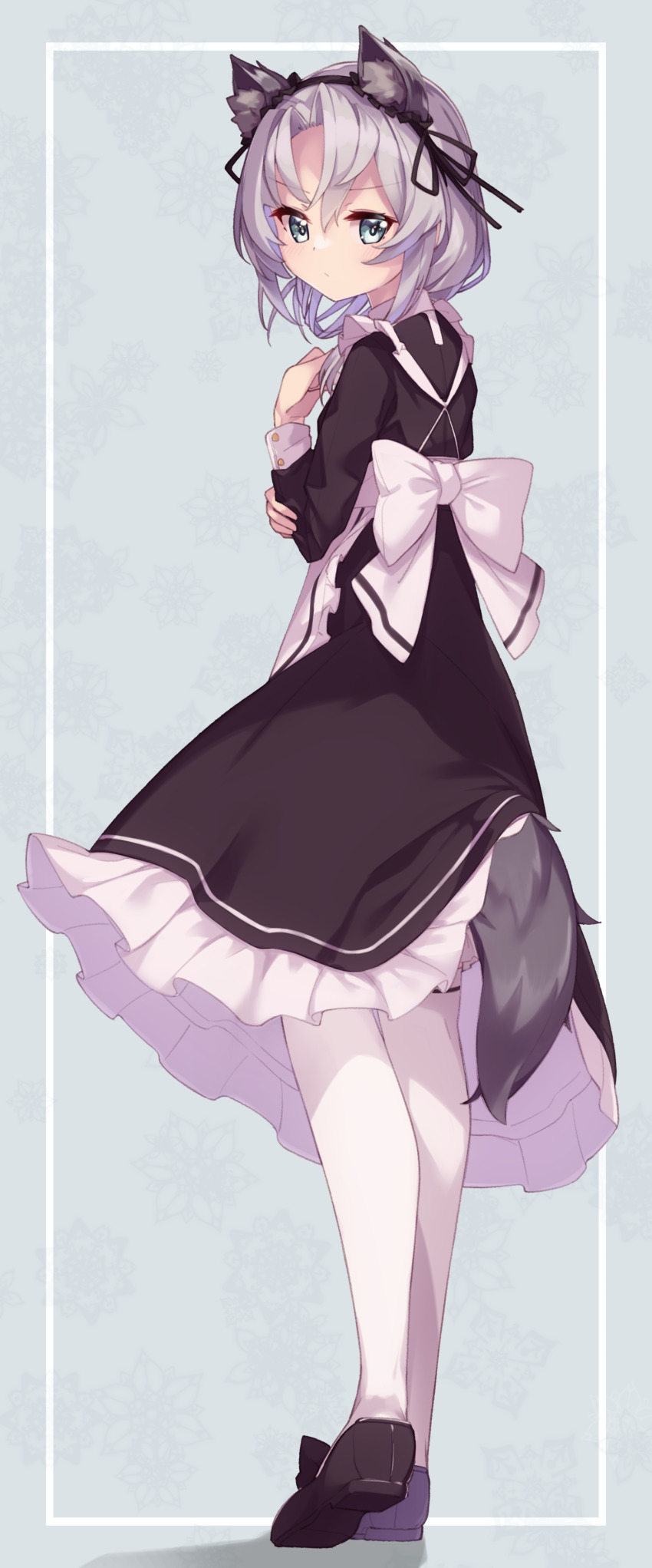 1girl, absurdres, alternate_costume, animal_ears, apron, black_dress, closed_mouth, dress