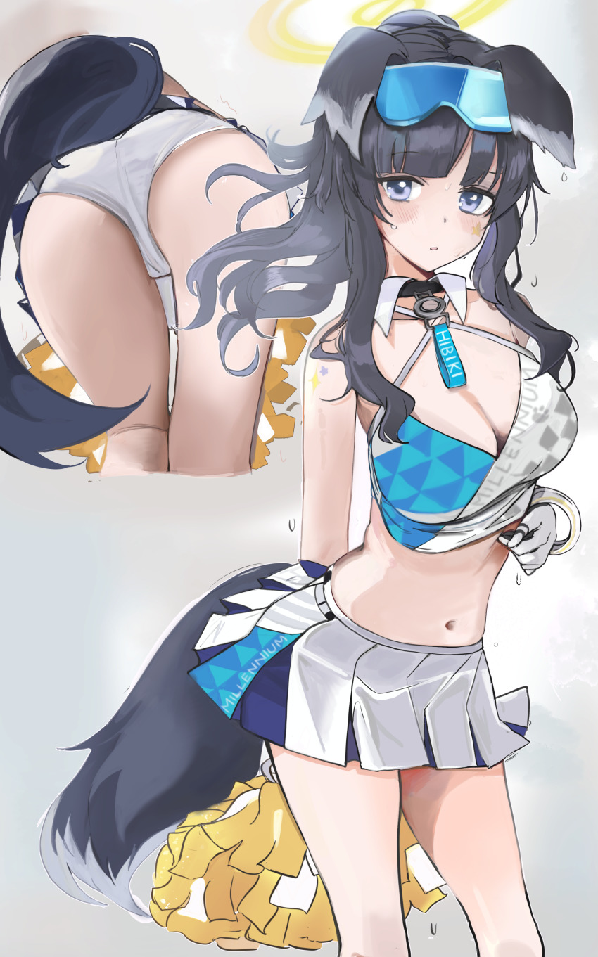 1girl, absurdres, animal_ears, ass, bare_shoulders, black_hair, blue_archive, blue_eyes