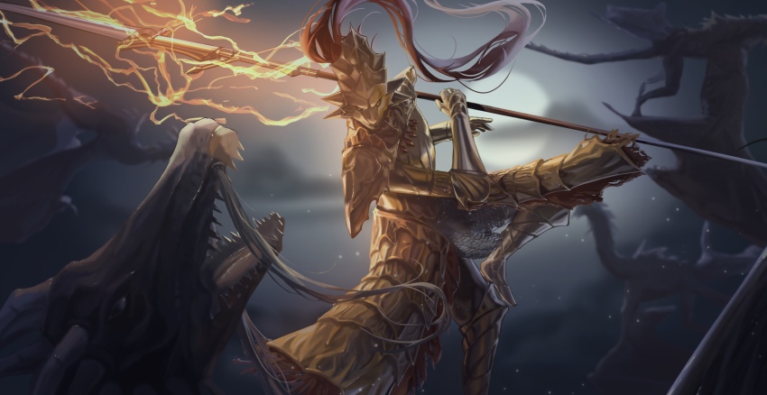 absurdres, animal, animal_helmet, armor, blue_armor, dark_souls_(series), dark_souls_i, dragon