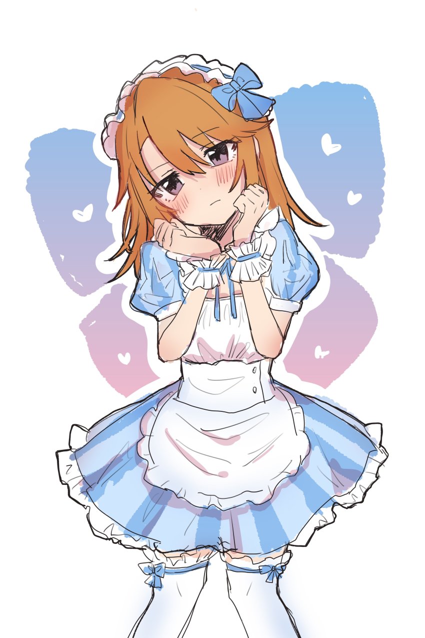 1girl, absurdres, alternate_costume, apron, blue_bow, blue_dress, blush, bow