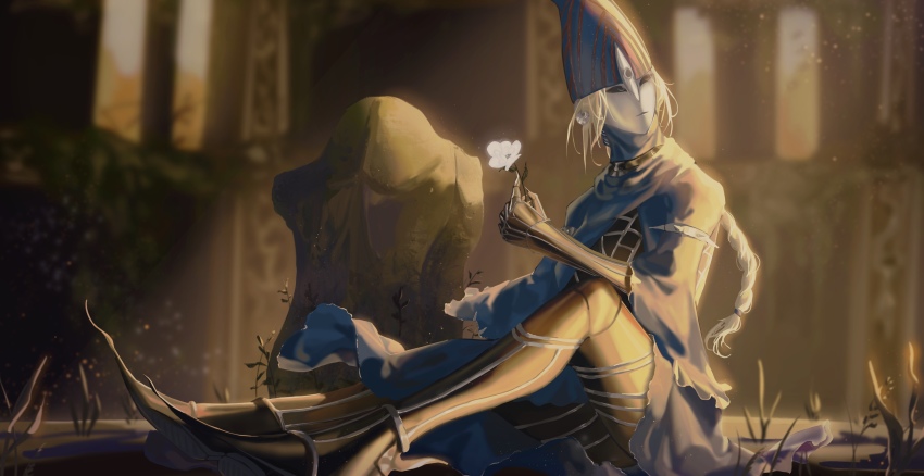 1girl, absurdres, armor, blonde_hair, braid, cape, dark_souls_(series), dark_souls_i