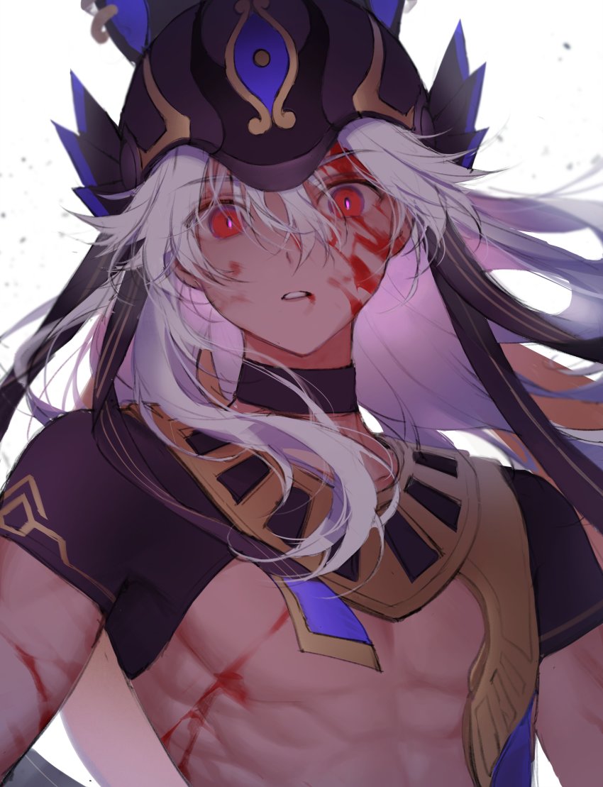 1boy, absurdres, ancient_egyptian_clothes, animal_ears, black_choker, blood, blood_on_face, choker