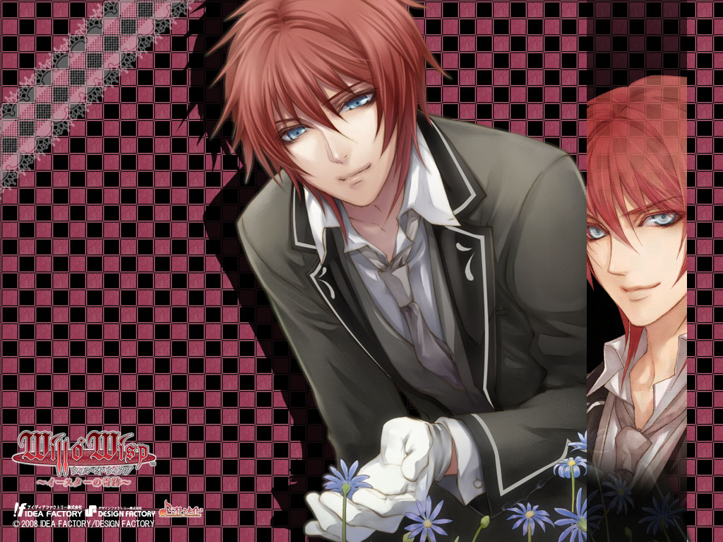 1boy, blue_eyes, flower, gloves, male_focus, red_hair, short_hair, solo