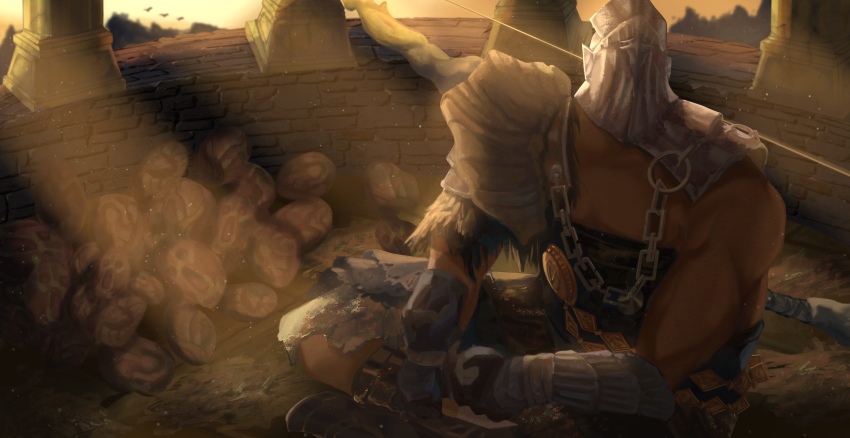 1boy, absurdres, armor, bow, dark_souls_(series), dark_souls_i, gauntlets, hawkeye_gough