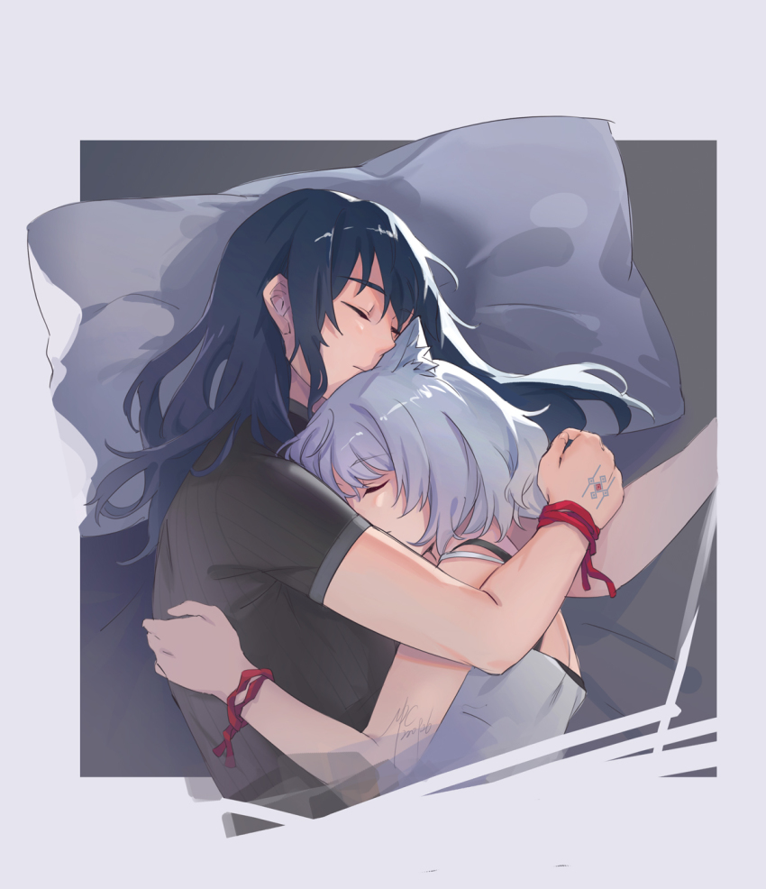 1boy, 1girl, animal_ears, black_hair, black_shirt, camisole, cat_ears, couple