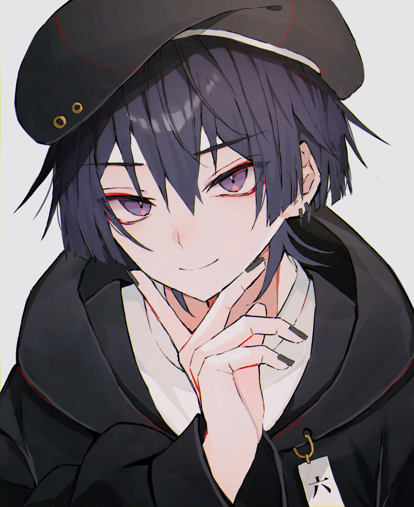 1boy, absurdres, black_hoodie, blue_hair, closed_mouth, dragonagia643, ear_piercing, genshin_impact