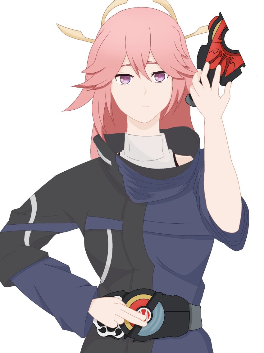 1girl, animal_ears, boost_buckle, desire_driver, desire_grand_prix_uniform, rider_belt, fox, fox_ears