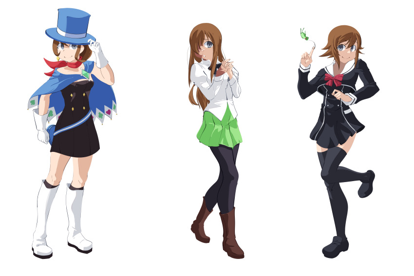 absurdres, blue_headwear, brown_hair, commission, cosplay, cosplay_request, costume_request, grey_eyes