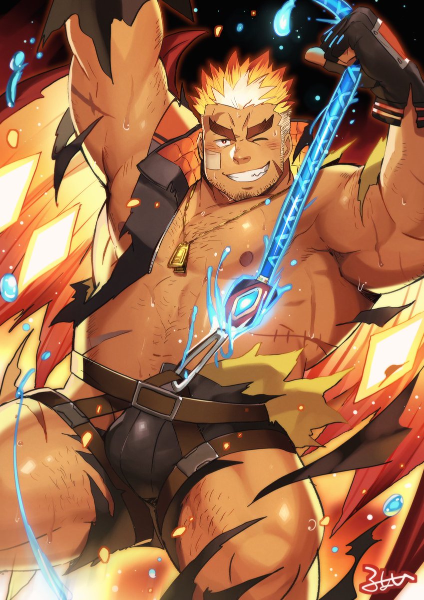 1boy, arm_hair, armpits, arms_up, bandaid, bandaid_on_cheek, bandaid_on_face, bara