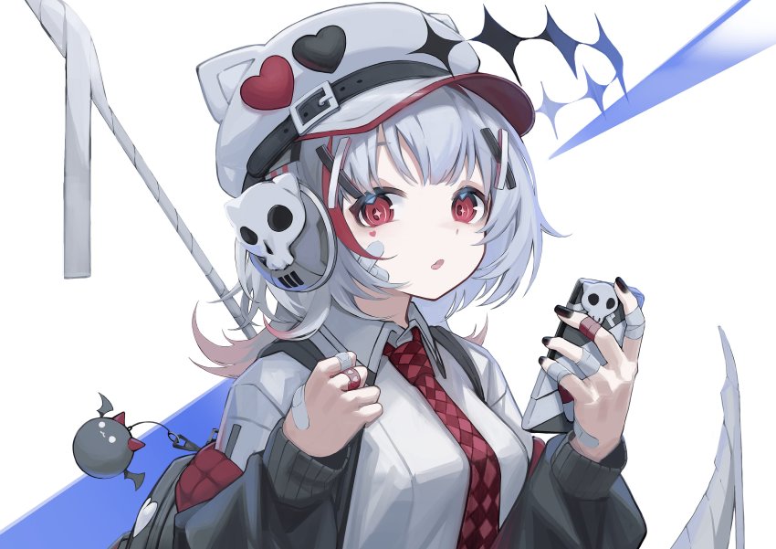 1girl, absurdres, azarasi_haru, bandaid, bandaid_on_face, bandaid_on_hand, black_jacket, black_nails