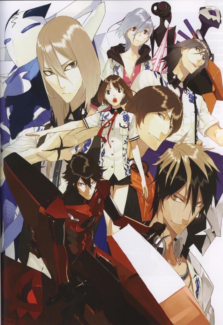 1girl, 6+boys, absurdres, asagi_akira_(scared_rider_xechs), black_hair, black_shorts, blonde_hair, blue_eyes