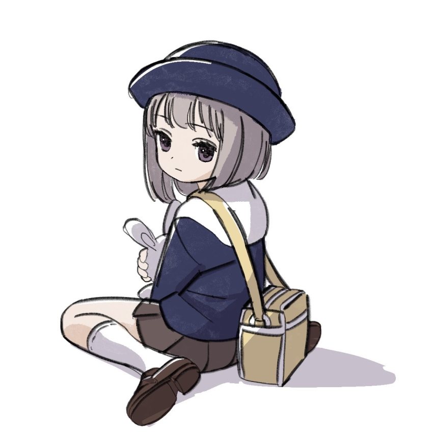 1girl, backpack, bag, chihiro_(juusan_kihei_bouei_ken), child, expressionless, grey_eyes, grey_hair