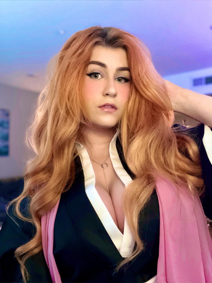 1girl, absurdres, bleach, breasts, cleavage, cosplay, highres, jamiuwu
