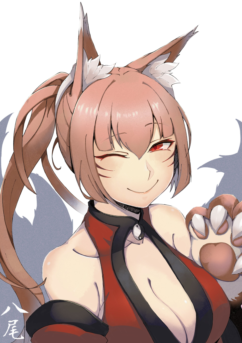1girl, absurdres, animal_ear_fluff, animal_ears, animal_hands, bad_id, bad_pixiv_id, bare_shoulders