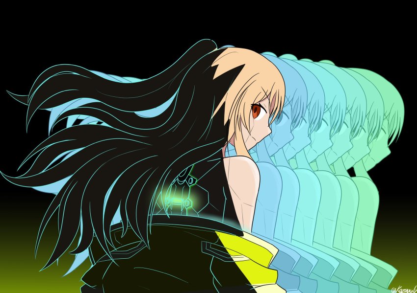 1girl, afterimage, azur_lane, blonde_hair, cleveland_(azur_lane), commentary, cosplay, cyberpunk_(series)