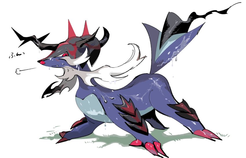 beard, blush, claws, facial_hair, fangs, highres, hisuian_samurott, motyako