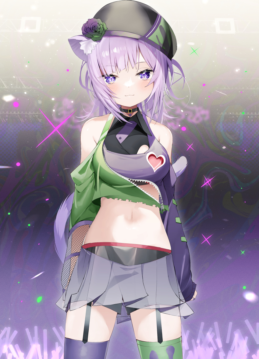 1girl, absurdres, animal_ears, asymmetrical_clothes, black_collar, cat_ears, cat_tail, collar