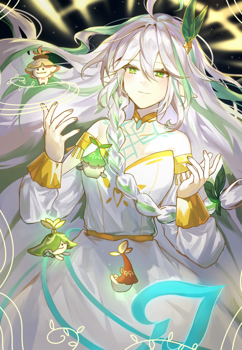 1girl, absurdres, aged_up, aranara_(genshin_impact), body_markings, collarbone, dress, genshin_impact