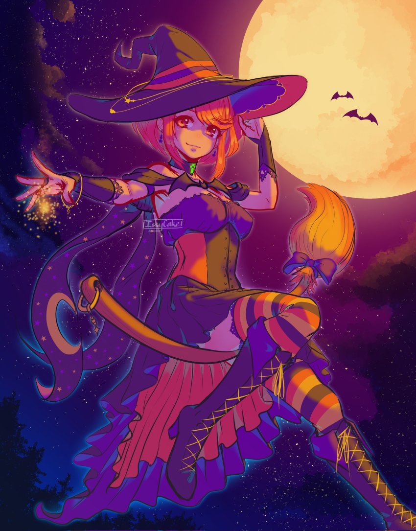 1girl, bare_shoulders, black_boots, black_dress, black_sleeves, black_thighhighs, boots, broom