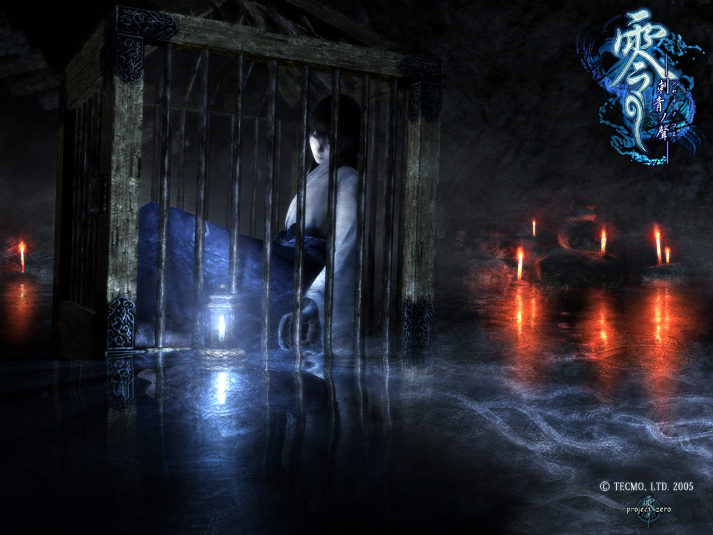 black_hair, candel, fatal_frame, fatal_frame_iii:_the_tormented, japanese_clothes, long_hair, miko, prison, water, yukishiro_reika