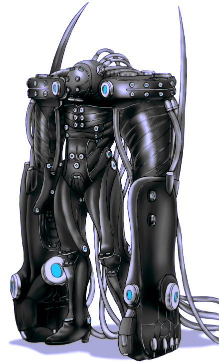00s, 1boy, bad_id, bad_pixiv_id, blade, cable, full_body, gantz, gantz_advanced_suit, gantz_suit, kago1205, male_focus, oka_hachirou, shadow, simple_background, solo, standing, weapon, white_background