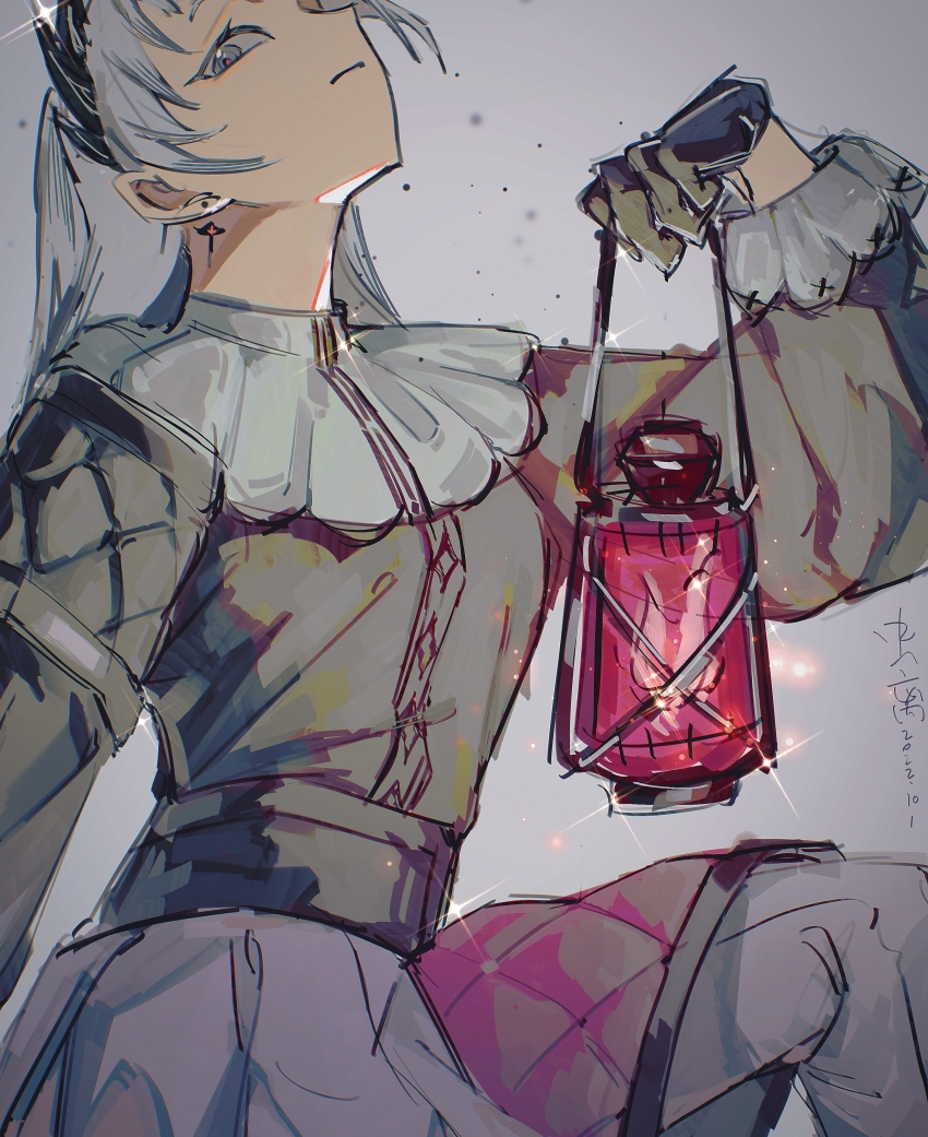 1girl, absurdres, arknights, black_dress, black_gloves, chongli_shabi, dress, earrings