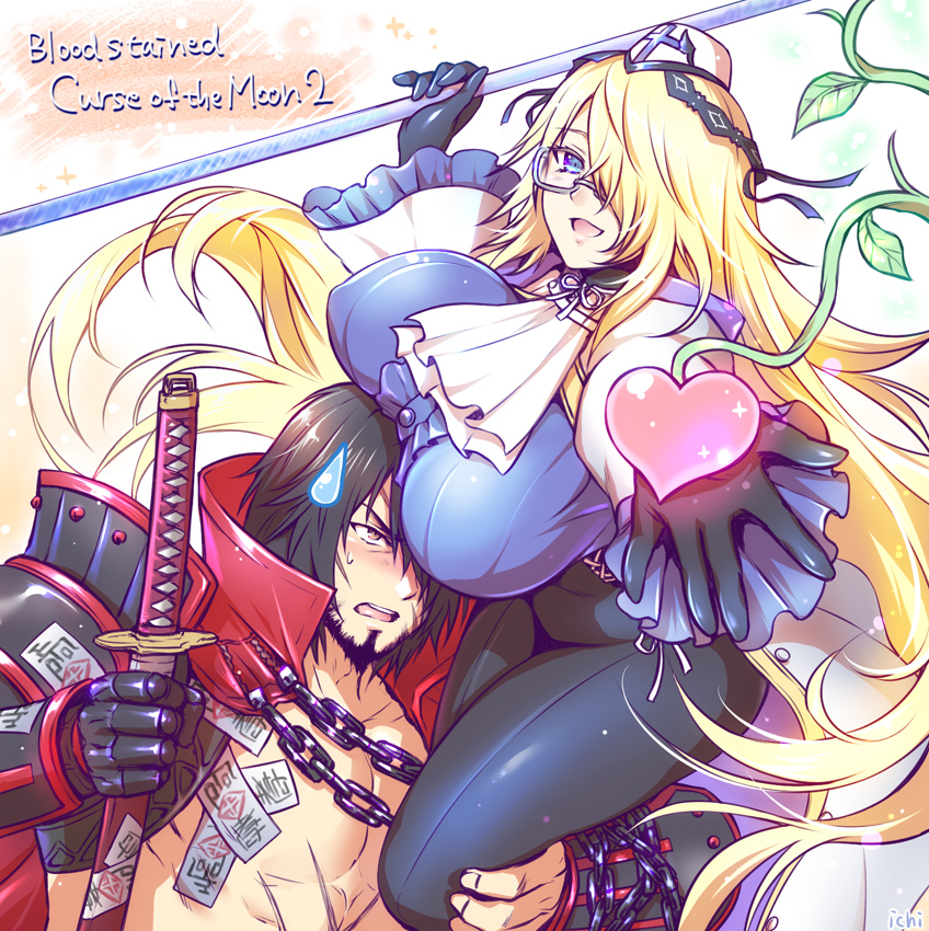 1boy, 1girl, black_hair, blonde_hair, bloodstained:_curse_of_the_moon, bloodstained:_curse_of_the_moon_2, bloodstained_(series), blue_eyes