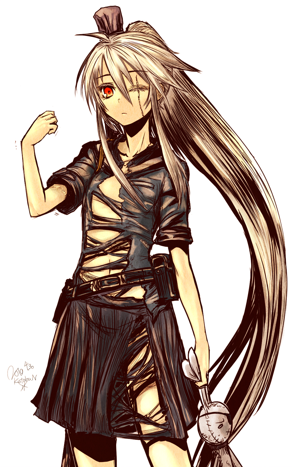 1girl, blonde_hair, eyepatch, female_focus, hatamoto_(kotoba), highres, hinomaru_(kotoba), kotoba_noriaki