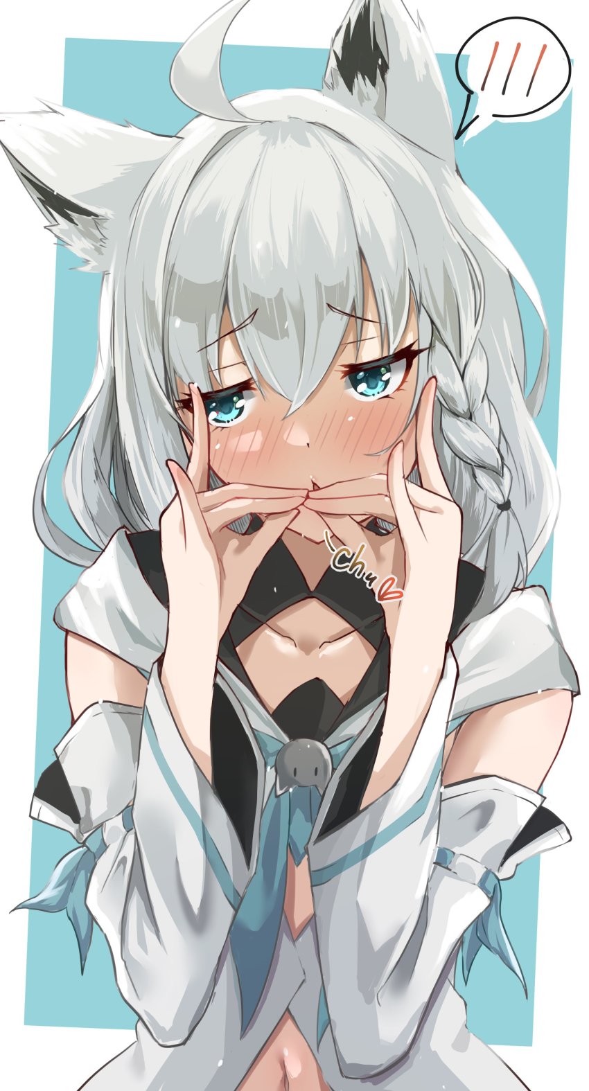 1girl, absurdres, ahoge, animal_ear_fluff, animal_ears, blue_background, blue_neckerchief, blush