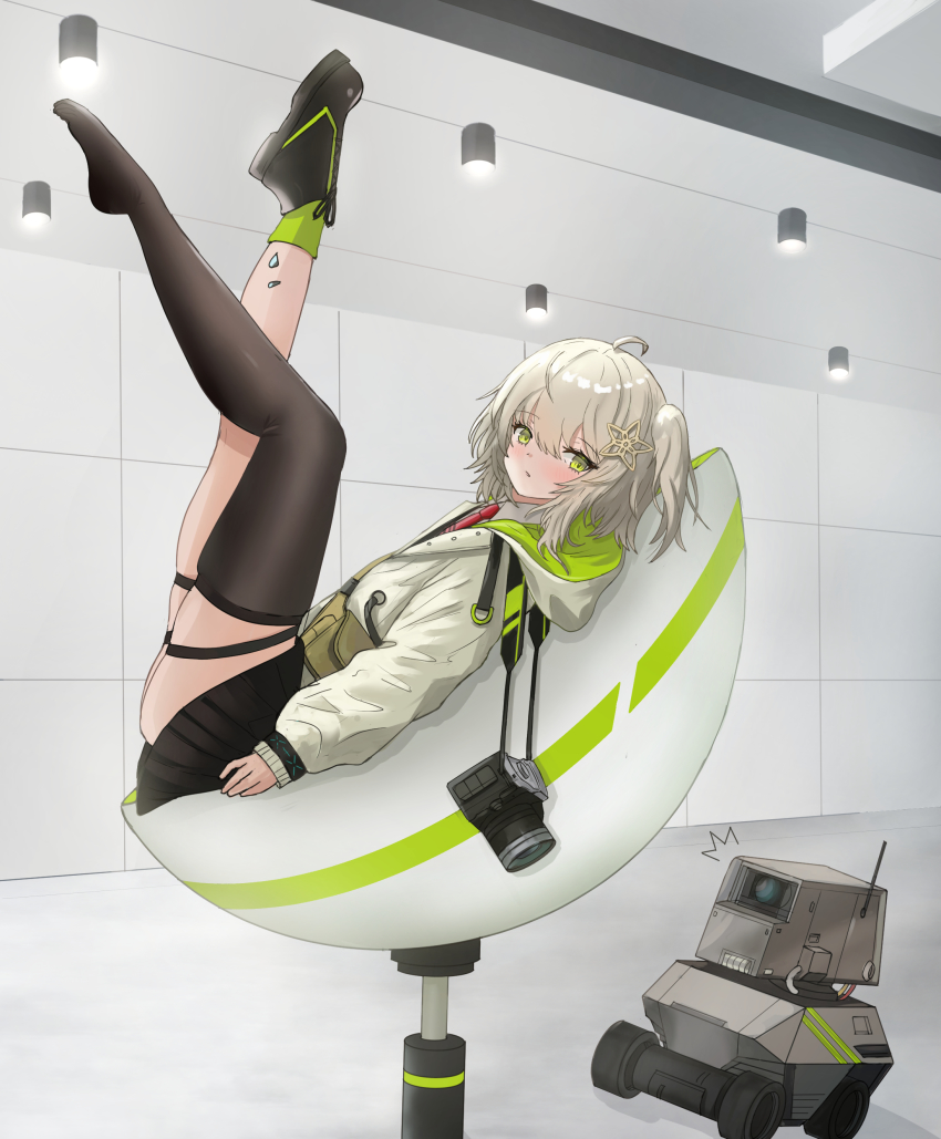 1girl, absurdres, ahoge, arknights, black_footwear, black_skirt, blonde_hair, blush