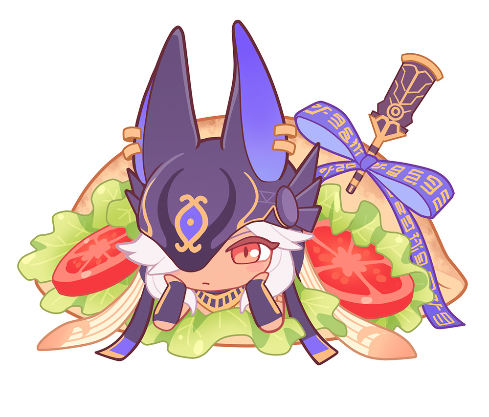 1boy, animal_hat, black_hat, chibi, closed_mouth, cyno_(genshin_impact), dark-skinned_male, dark_skin