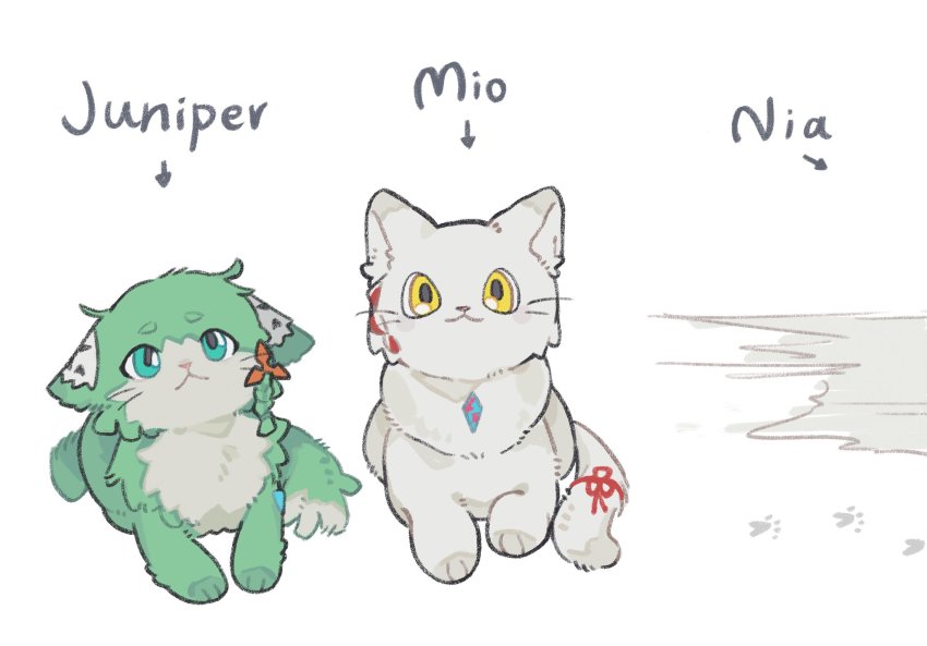 1other, 2girls, androgynous, animalization, cat, green_hair, highres, juniper_(xenoblade)